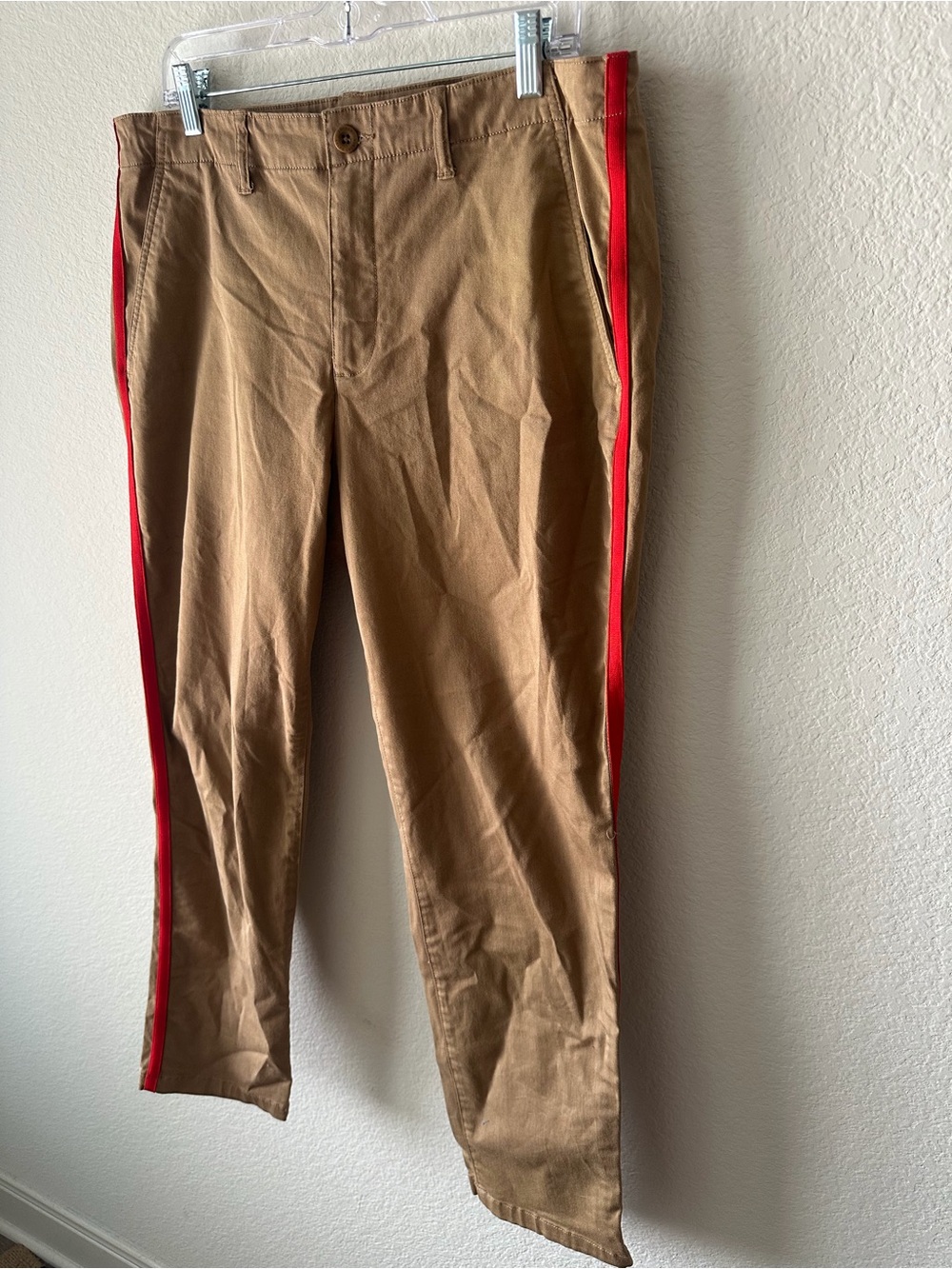 Lauren Ralph Lauren Tan Khaki Chino Pants Red Side Stripe Tapered Women 12 - Picture 3 of 6